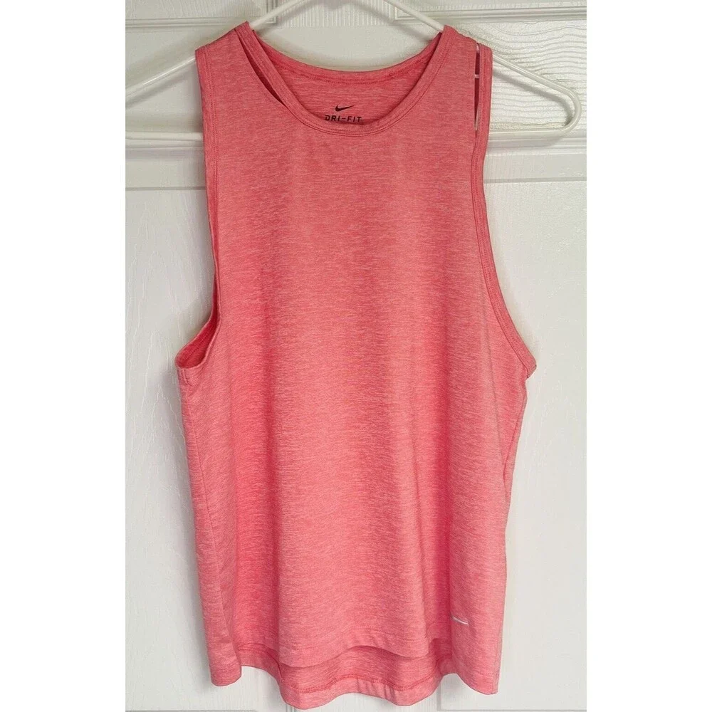 Nike Tank S Women Coral Pink Dri Fit Swoosh Athletic Sleeveless Shirt Casual